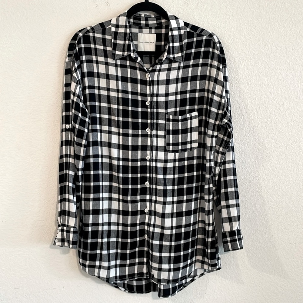 Thread & Supply Women Button Shirt Medium Black Plaid Western Coastal Cowgirl
